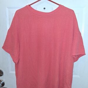 Men's Ribbed Crew Neck T-Shirt - Coral Pink